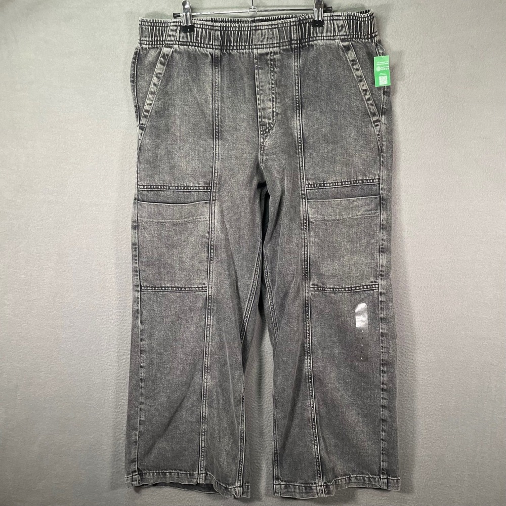GAP Wide Leg Cargo Jeans Mens Large Black Acid Wash High Rise NEW